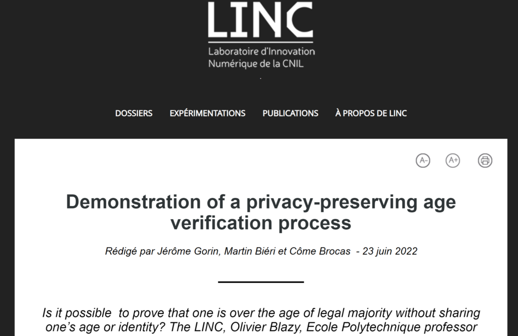 Demonstration of privacy-preserving verificaiton process by LINC - CNIL Lab